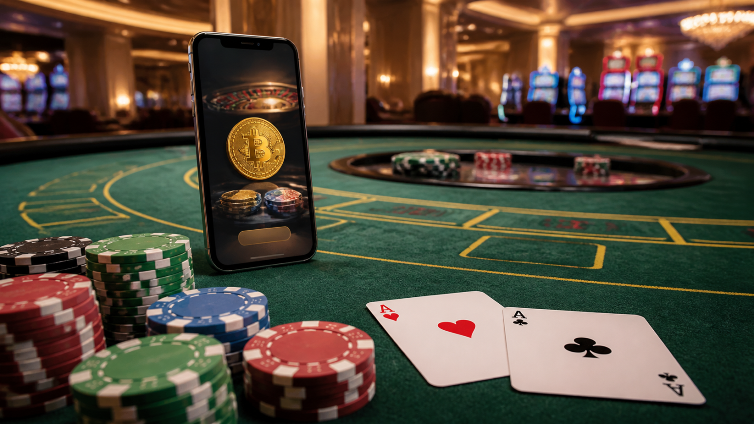 Crypto Casino Basics: What Players Should Know Casino table with a phone showing a crypto casino payment screen