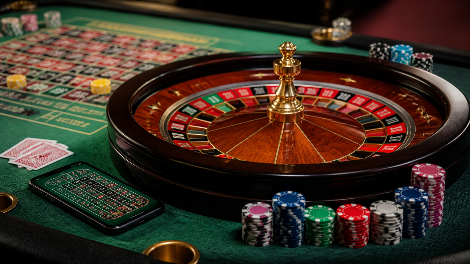 Come Scegliere un Poker Room Online Non AAMS in Base alle Proprie Esigenze Casino betting table with chips and a smartphone for online betting