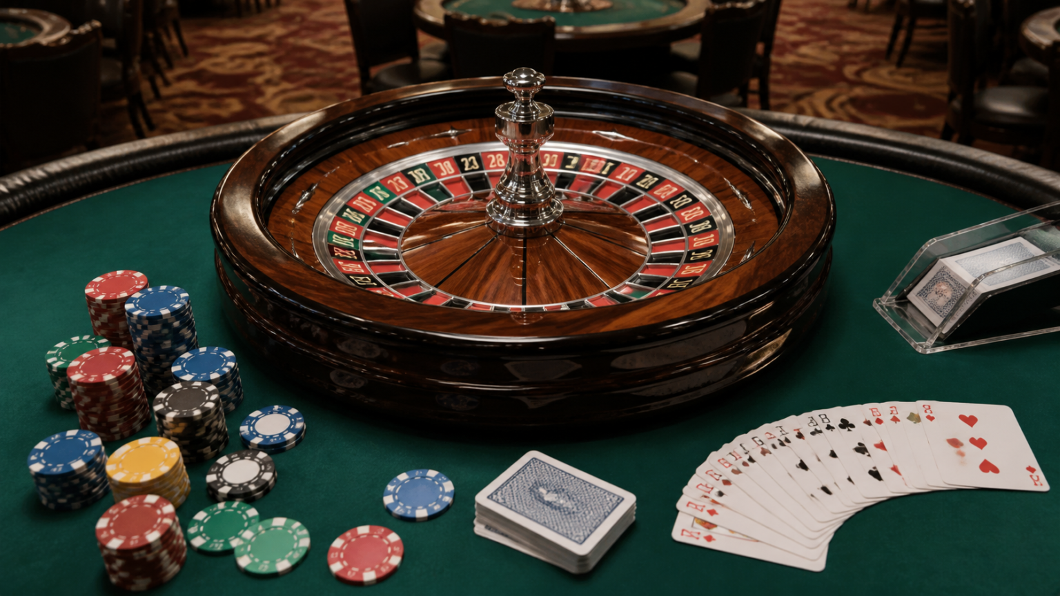 Online Casino Malaysia: What Players Should Know Casino table with roulette wheel, cards, and chips