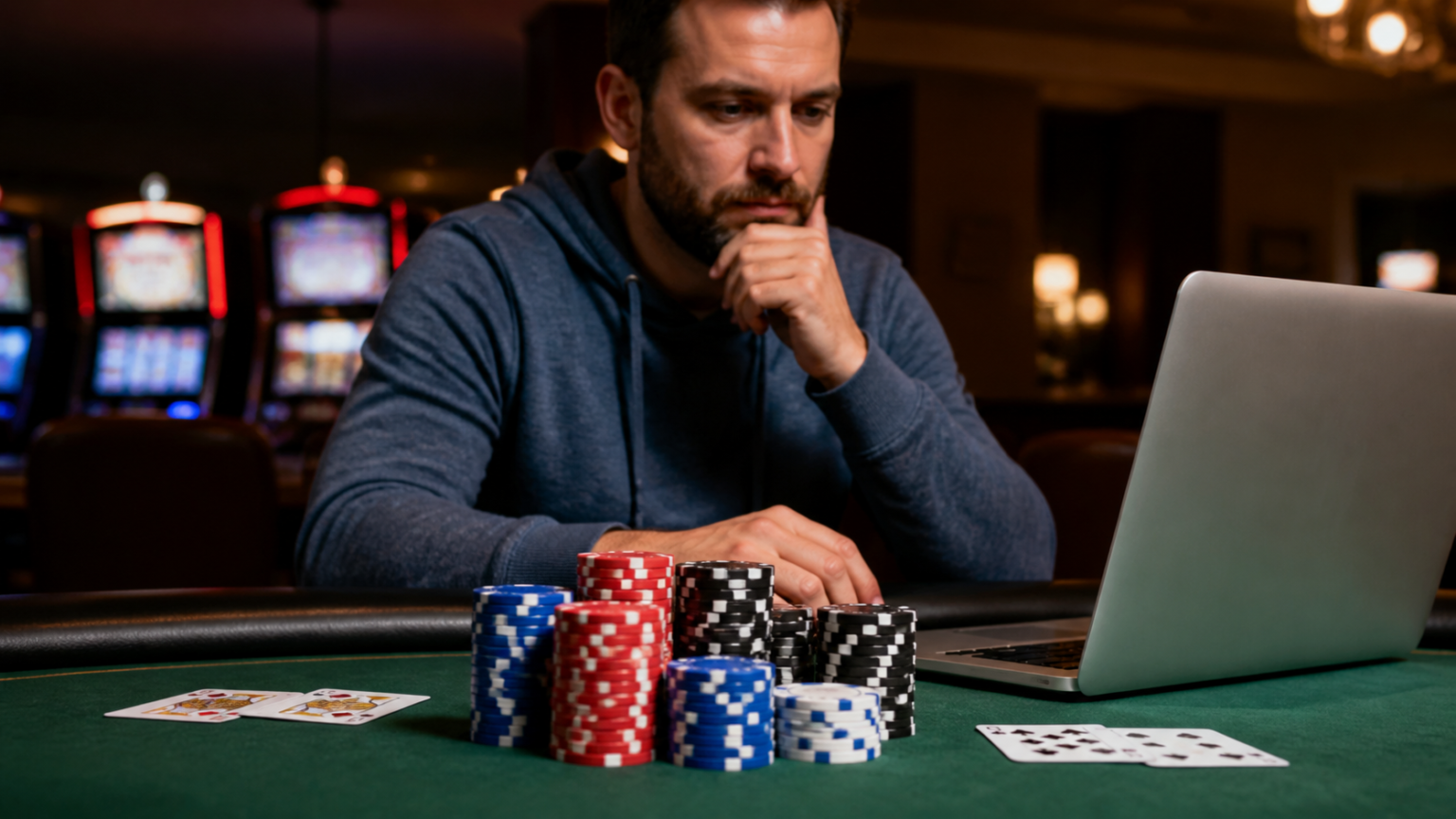 Poker table with cards and chips for online poker
