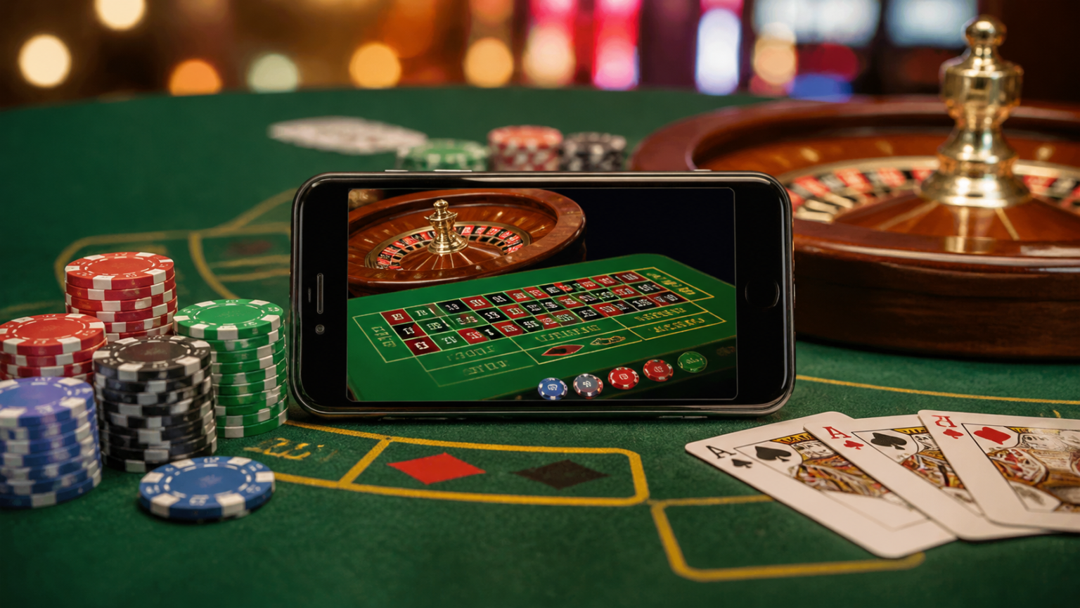Online betting screen on a smartphone with casino chips